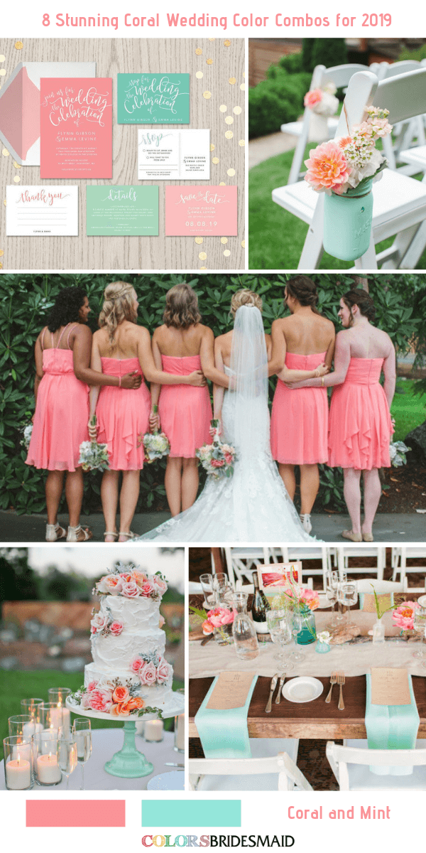 coral wedding colors 2019 coral and mint